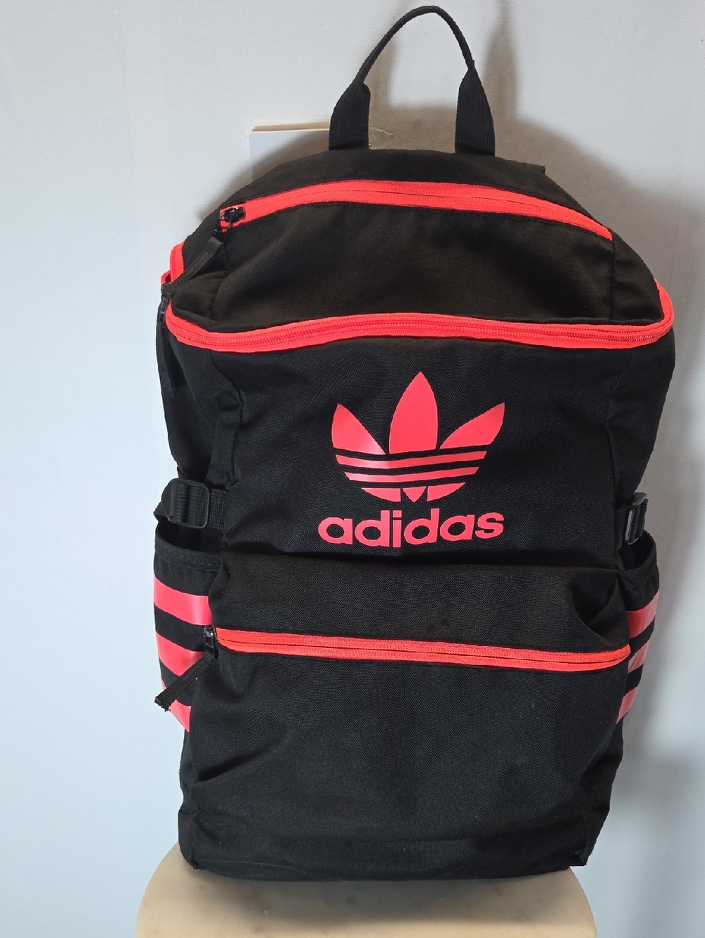 adidas Classic Ziptop Black And Neon Pink Backpack
